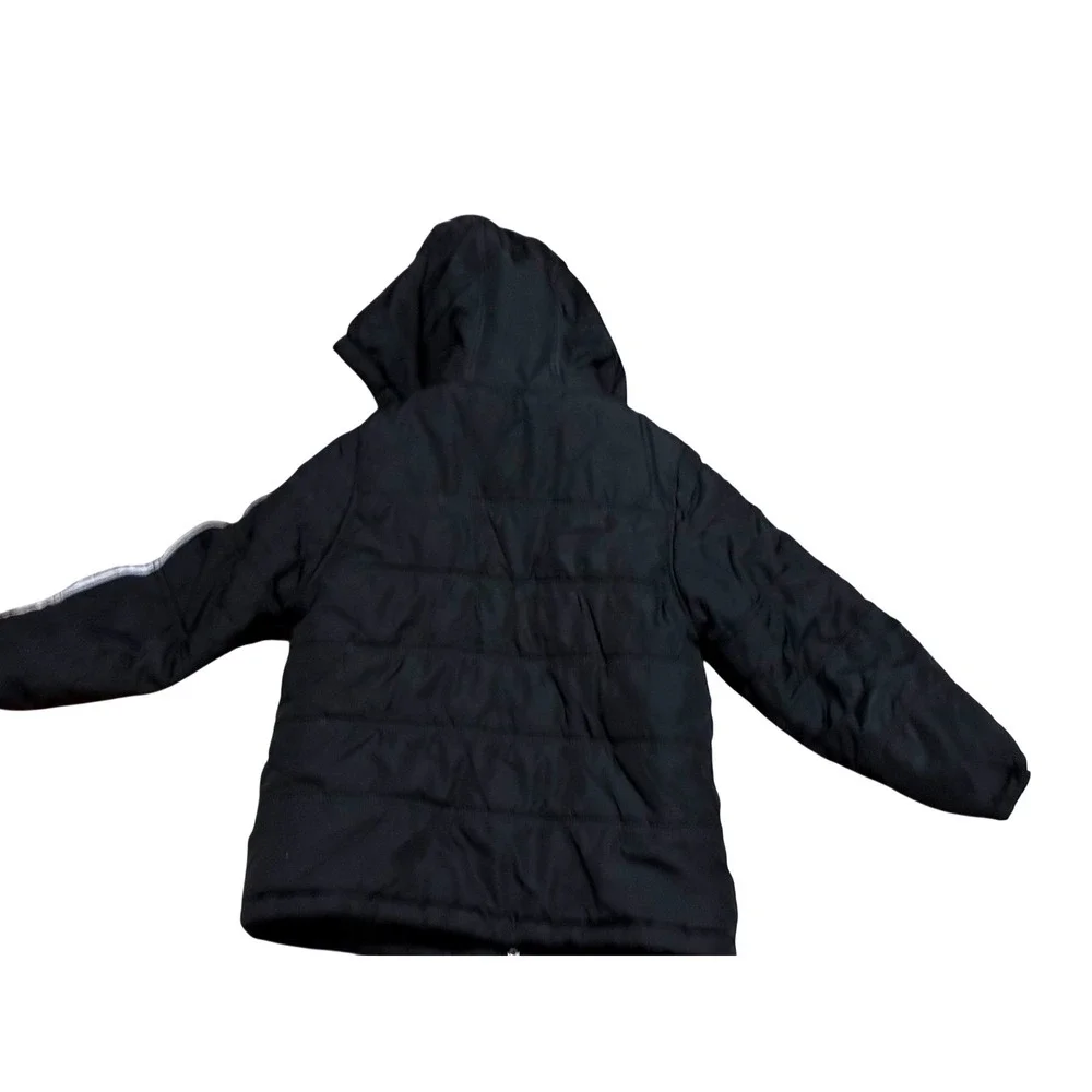 London Fog Boys Black Puffer Jacket Reflective Stripe Fleece Lined Size L 7